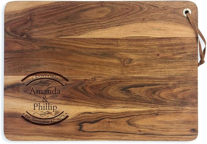 Personalized Acacia Cutting Board Engraved with Established Date and Family Name, Custom Wedding or Anniversary Cutting Board