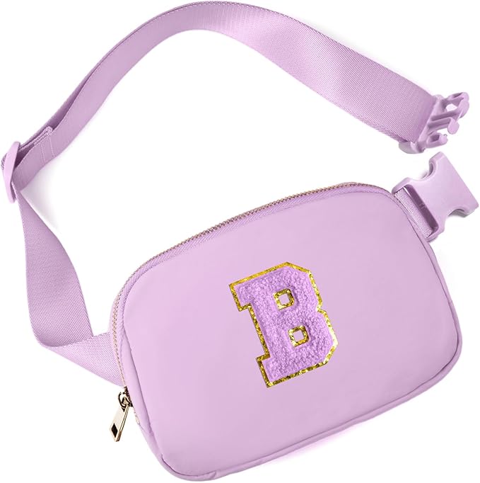 Gitus Gifts for 8 9 10 11 12 Year Old Girls Belt Bag Fanny Pack Crossbody Bags with Initial Letter Patch Cute Stuff Birthday Gifts for Teen Girls Women Personalized Trend Stuff (Lavender-B)