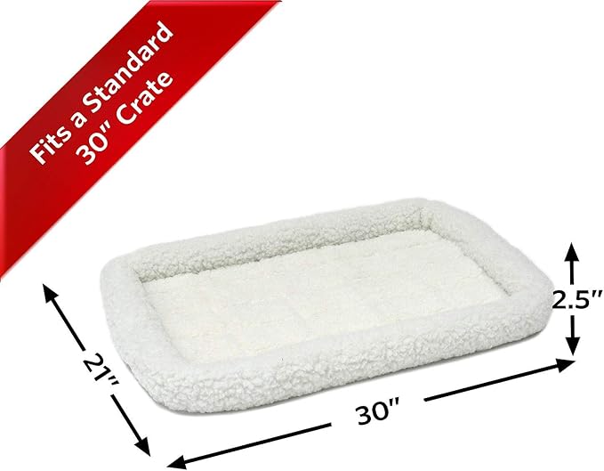 MidWest Homes for Pets QuietTime Dog Bed - White Fleece Bolster, Ultra-Soft and Machine Washable, Fits 30-Inch Crates and Carriers, for Medium Breed Dogs