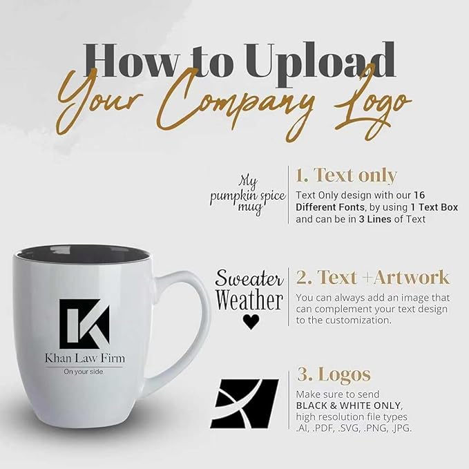 Personalized Coffee Mug Engraved with your Custom Logo - Customized Coffee Mugs, Hot Chocolate Mug, Birthday Gift, Retirement Gift (Engraved Custom Logo, Glossy White)