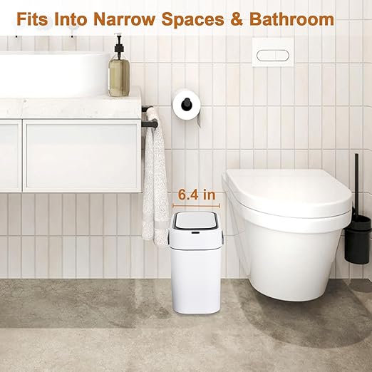 FDW 2.2 Gallon Bathroom Trash Can with Lid,Automatic Sensor Plastic Waste Bin Slim and Small Trash Can for Living Room,Bedroom,Office (Pack of Two)