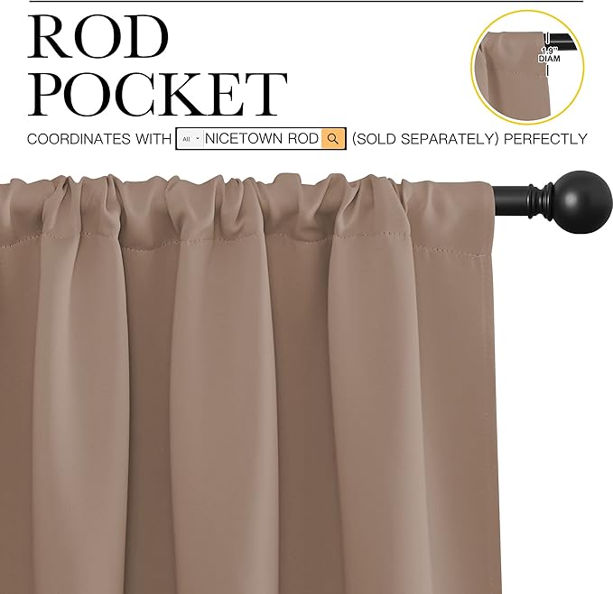 NICETOWN Kids Blackout Curtain Panels - Window Treatment Thermal Insulated Solid Rod Pocket Blackout Drapes for Bedroom (Cappuccino, Set of 2, 70 by 84 Inch)