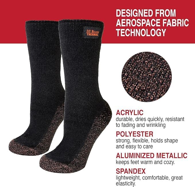 35° BELOW Thermal Insulated 1 or 3 Pk Socks for Men and Women, Designed with Soft Aluminized Loops to Keep Feet Warm and Cozy