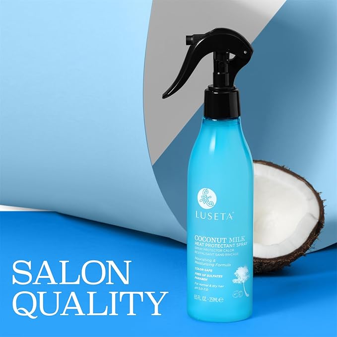 Luseta Coconut Milk Heat Protection Spray for Hair Styling, Preventing Heat Damage and Breakage for Women and Men 8.5oz