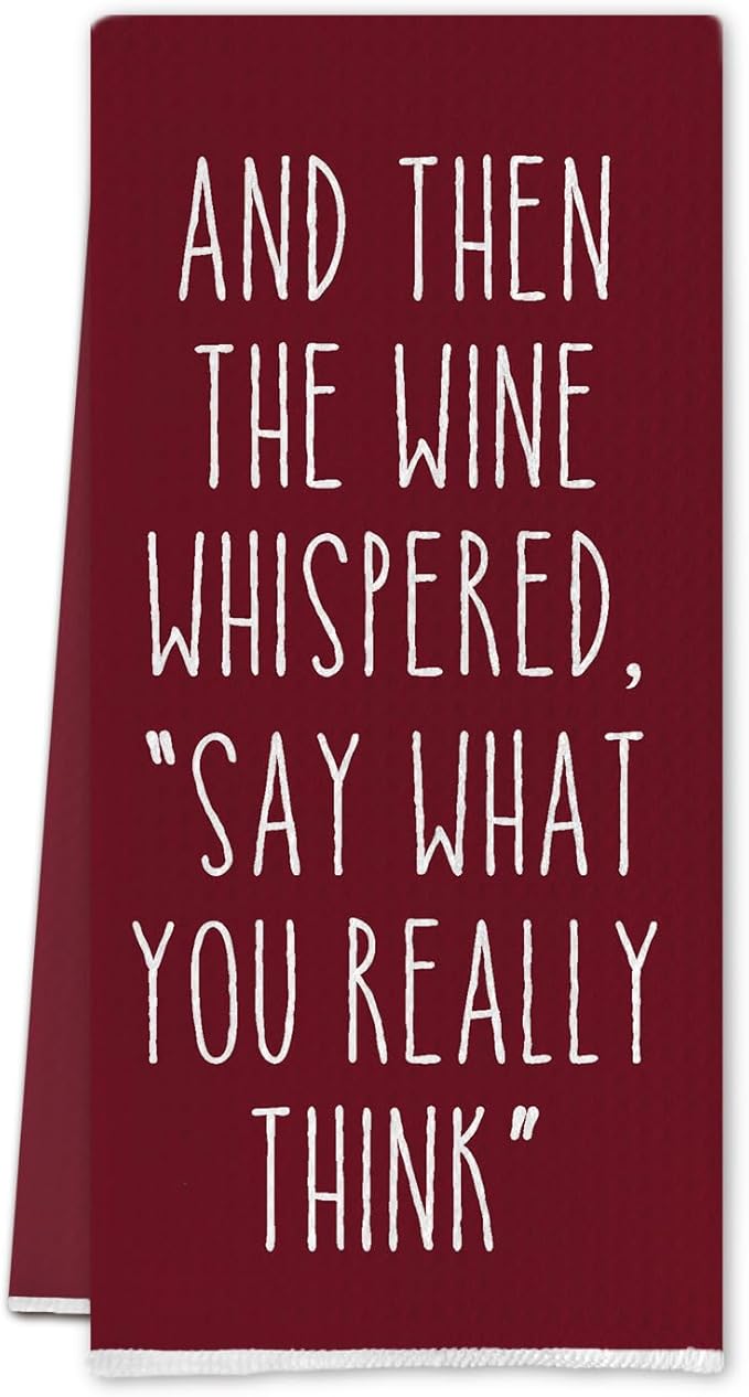 Funny Wine Kitchen Towels,Funny Decorative Waffle Weave Hand Towels,Wine Lovers Gifts for Women,16 X 24