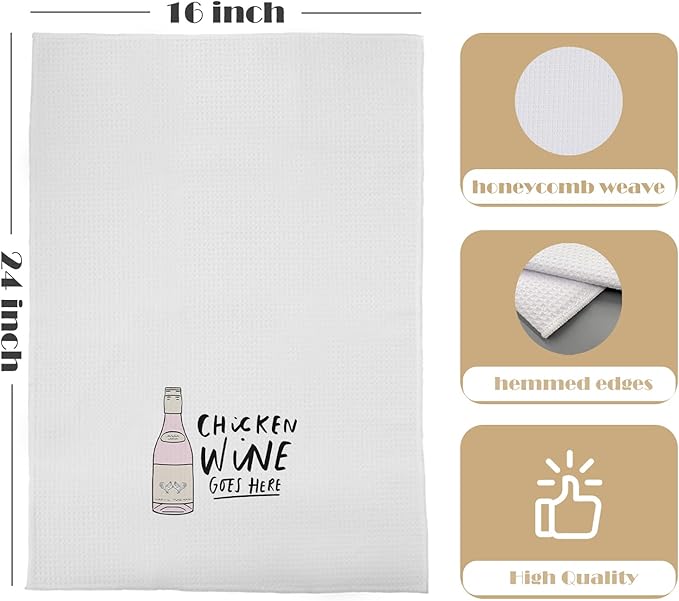 Chicken Wine Kitchen Towels - Funny Wine Gifts Decorative Waffle Dish Towels, Funny Friend Gift Hand Tea Towel, 16x24 Inch