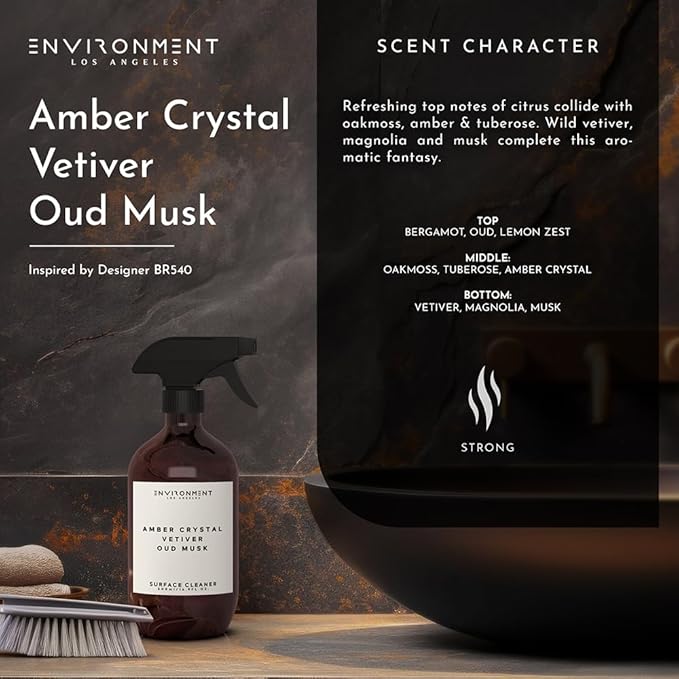 ENVIRONMENT Inspired by Designer Perfume BR540 Surface Cleaner, 16oz Luxury Surface Cleaner (Amber Crystal | Vetiver | Oud Musk) Home Essentials, Scented Cleaning Products, Vegan & Cruelty-Free