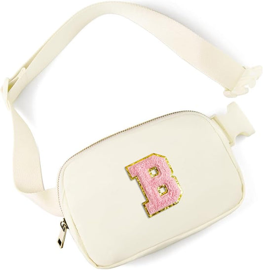 Gitus Personalized Gifts Birthday Gifts for Girls Fanny Pack Cross Body Bags with Initial Letter Preppy Stuff Gifts for Her Girlfriend Wife Sister Friends Mom (Ivory-B)