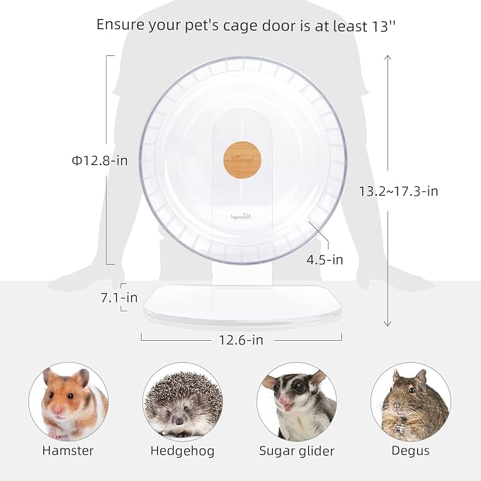 Niteangel Super-Silent Hamster Exercise Wheel: Quiet 12.8" Running Wheel | Can 13.2-17.3" Adjustable Height - No Bend Back Spinner Running for Dwarf Syrian Hamster Gerbils Mice Or Other Small Animal