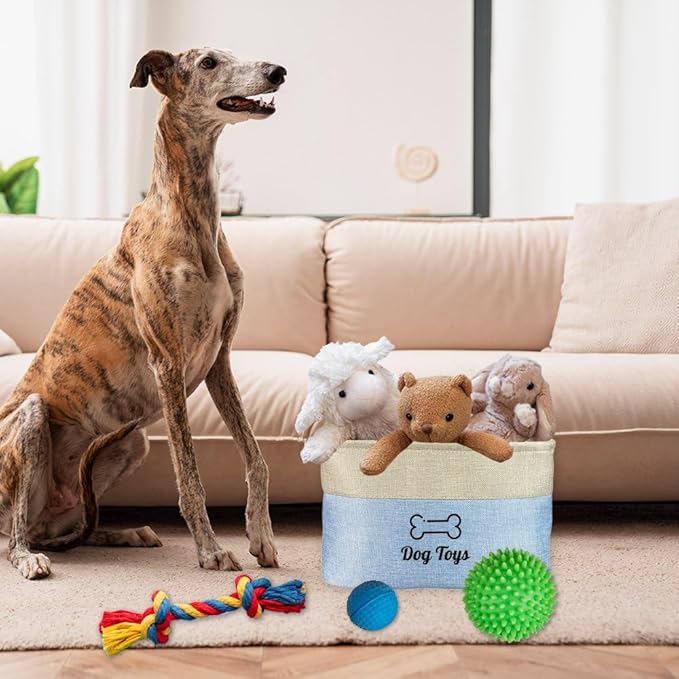 Custom Dog Toys Storage Basket Collapsible Fabric Dog Toy Box and Storage Bin with Handles Organizer for Pet Food, Toys, Clothes, 15" x 9.8" x 9"