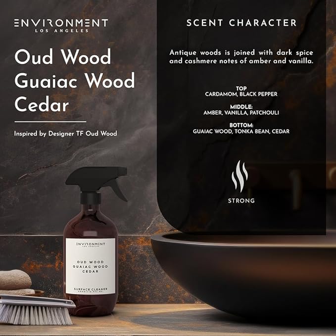 ENVIRONMENT Inspired by Designer TF Oud Wood Surface Cleaner, 16oz Luxury Surface Cleaner (Oud | Guaiac | Cedar) Home Essentials, Scented Cleaning Products, Vegan & Cruelty-Free