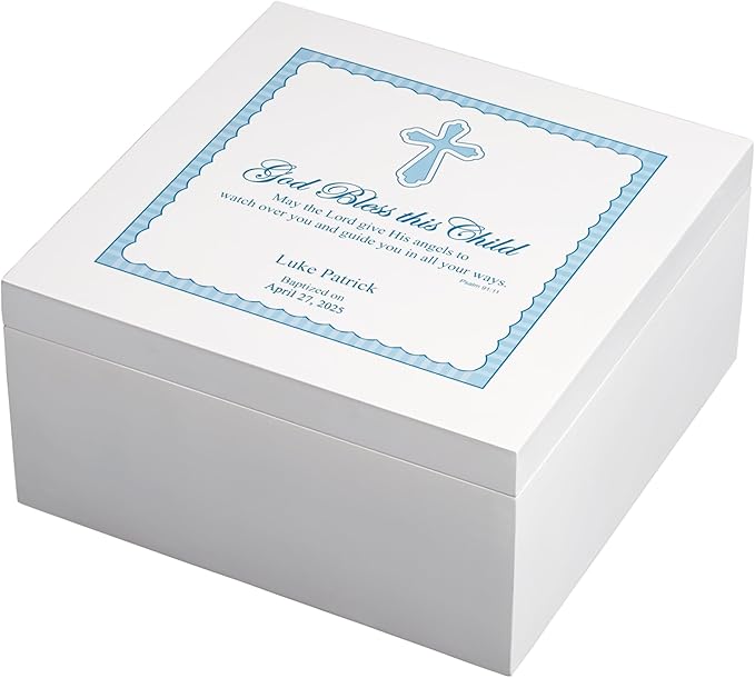 Let's Make Memories Personalized Keepsake Box for Blessed Child - Memories Box - Baptism - Confirmation - For Boys (Blue) - 6" Hx12 Sq