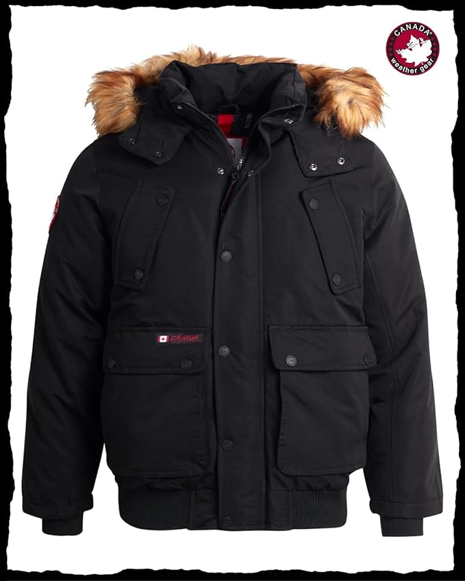 CANADA WEATHER GEAR Mens Winter Bomber Jacket - Heavyweight Winter Coats Weather Resistant Faux Fur Hood Insulated Ski Jacket