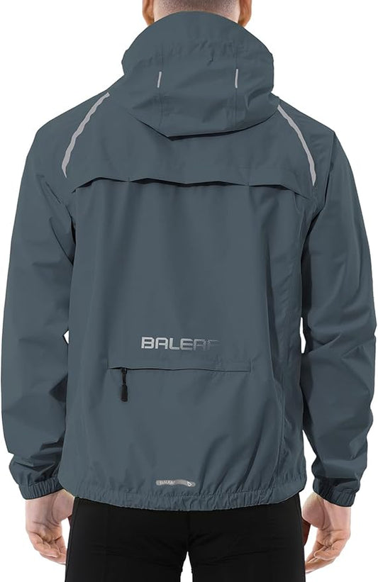 baleaf Men's Rain Jacket Waterproof Windbreaker Raincoat Running Cycling Hiking Gear Hood Lightweight Reflective Packable