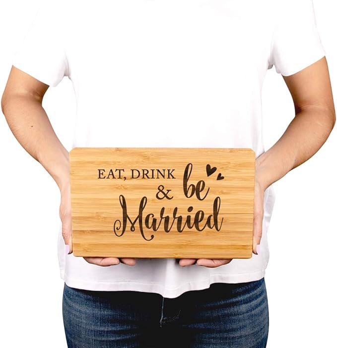 Andaz Press Laser Engraved Small Bamboo Wood Cutting Board, 9.5 x 6-inch, Eat Drink and Be Married, 1-Pack