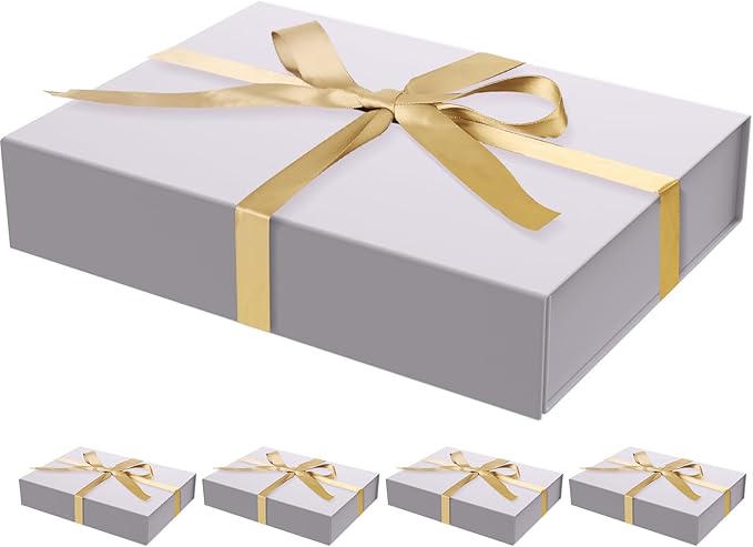 MOZRRO 5 Pack Gift Boxes with Lids, 11.5 x 8.5 x 2.3 Inches Packing Box for Presents Ribbon Magnetic Closure, Luxury Wrapping Gift Boxes for Weddings, Birthdays, Chrismas, Halloween, Purple