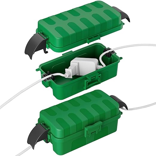 FLEMOON [2 Pack] IP55 Outdoor Electrical Box Waterproof with Detachable Awning Covers, 8.3 x 4.1 x 3.7 inch Weatherproof Extension Cord Cover, Easy Installation for Outdoor Plug, String Lights, Green