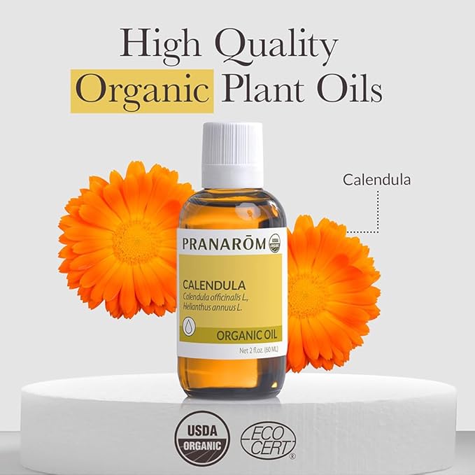 Pranarom - USDA Certified Organic French Calendula Virgin Plant Oil - 2 fl oz Glass Bottle - Gentle Soothing Oil for Sensitive Skin, Moisturizer