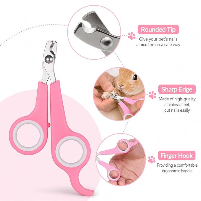 Gjinxi 2pcs Rabbit Grooming Kit Bunny Brush Comb with Nail Clipper Trimmers | Shedding with Bunny Nail Clipper, Small Animal Pet Combs, for Hamster Guinea Pig Ferret Cats, Soft Silicone Massage Comb
