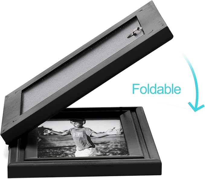 Horizontal & Verticall 4X6 Picture Frames Double Hinged Wood Folding Photo Frames with Real Glass Front Fit for Desktop or Tabletop, Black XHEI-H64-V46