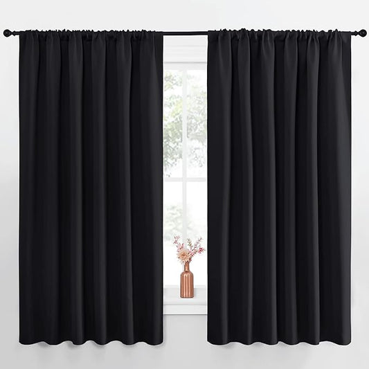 NICETOWN Black Blackout Curtain Blinds - Solid Thermal Insulated Window Treatment Blackout Drapes for Bedroom (2 Panels, 70 inches Wide by 63 inches Long)