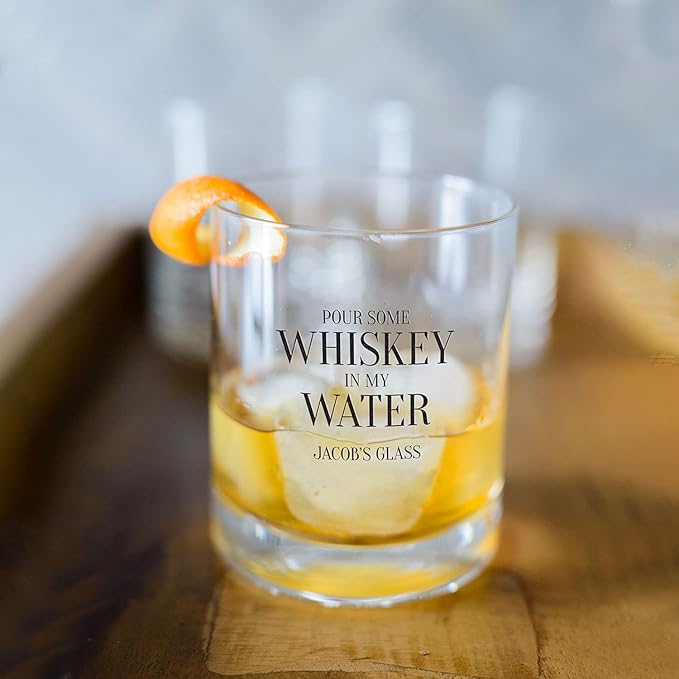 WEDDINGSTAR Personalized Whiskey Glass 11oz - Whiskey in my Water Print