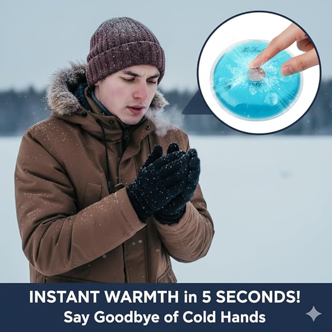 Instant Reusable Hand Warmers - 4 Pack Click Heat for Cold Hands & Pain Relief - Eco-Friendly Portable Heat Packs for Outdoor Activities, Camping, Skiing - Hot & Cold Therapy