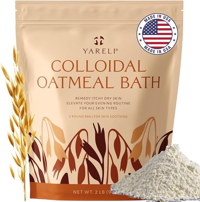 YARELI Colloidal Oatmeal, 2lb (32oz), Bath Powder for Relief of Dry Itchy Skin Due to Eczema and Psoriasis, for Adults, Baby and Kids