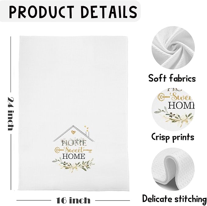 Home Sweet Home Kitchen Towels, Housewarming Gifts for Women Dish Tea Towels for Kitchen Decor, New Home Decorative Hand Towel for Bathroom, 16x24 Inches