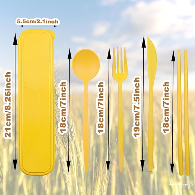 4 Sets Reusable Utensils Set with Case,Camping Cutlery Set Travel Silverware Set with Case Lunch Utensils Set for Work,Utensil Sets for Lunch Picnic Daily Use Outdoor (Yellow)
