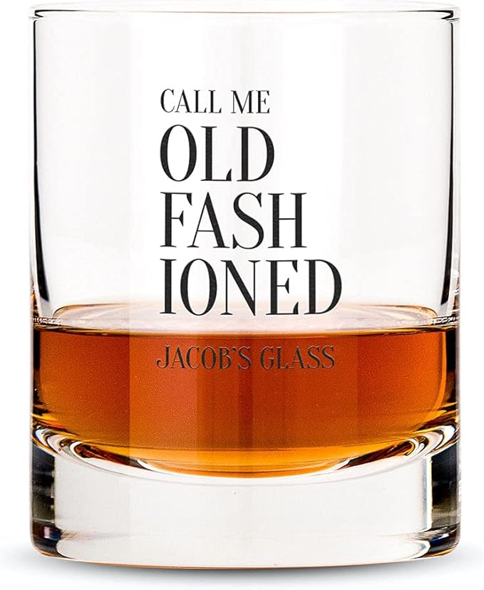 WEDDINGSTAR Personalized Whiskey Glass 11oz - Call Me Old Fashioned Print