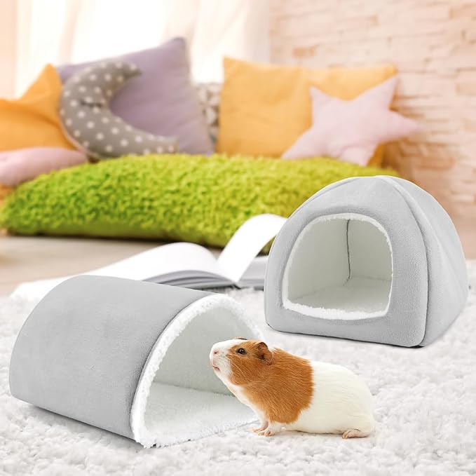 Guinea Pig Hideout & Tunnel Set, Soft Plush Washable Pet Bed | Ideal for Resting, Hiding & Exercising, Fits Guinea Pigs Dwarf Rabbits Ferrets Small Animals, Easy to Clean
