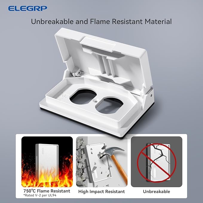 ELEGRP Horizontal Outdoor Cover for Duplex Receptacles, Weatherproof Wall Plate, Outdoor Electrical Outlet Cover, Standard Size 1-Gang 4.77” x 2.97”, Thermoplastic, 1 Pack, White