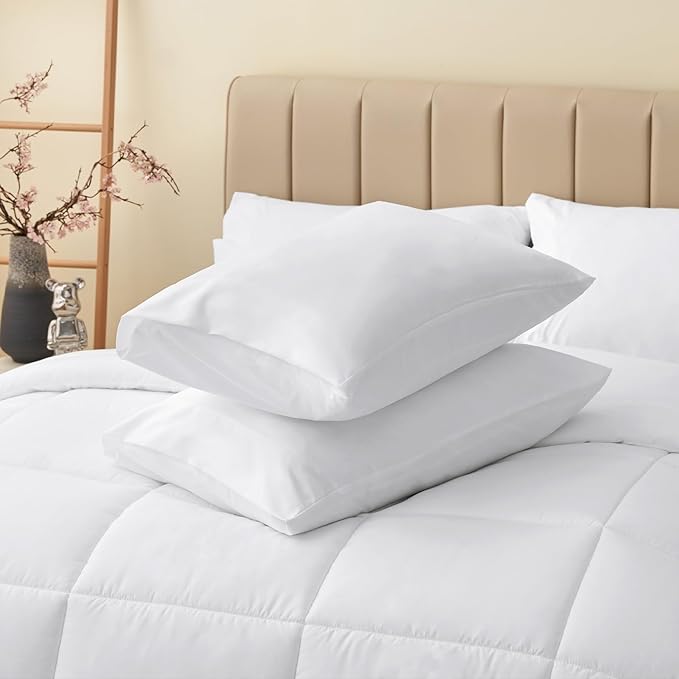 CozyLux King Size Comforter Set White, 7 Pieces Bed in a Bag, White Comforter King Size, All Season Bedding Sets with Stitch Quilted Comforter, Flat Sheet, Fitted Sheet, Pillowcases