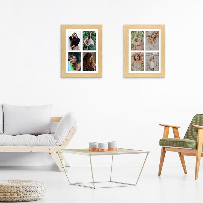 11x15 Picture Frame Display 4 opening 5x7 Picture Frame Collage,Multi Photo Frame with Mat,Plexiglass,Horizontal and Vertical Formats for Wall Decor,Natural Wood Grain