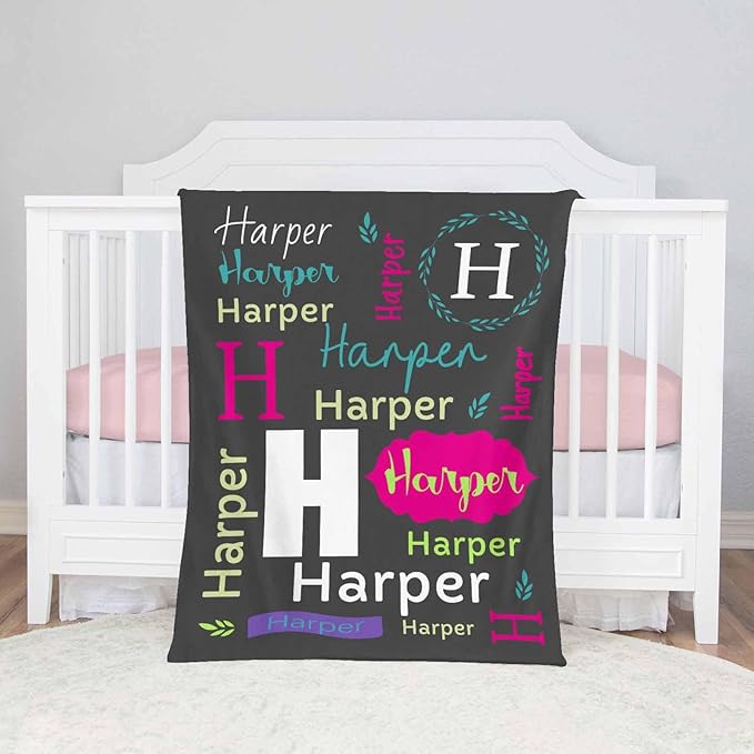 Ship Next Day, Personalized Baby Blanket for Boys Girls, Custom Name Blanket Baby Shower Super Soft Flannel Christmas Easter Birthday Gift for Newborn Toddler Kids
