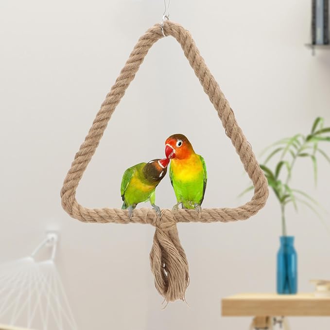Bird Rope Swing Toy Parrot Climbing Perch Stand for Cockatiel Conure Cockatoo Parakeet Cage Hanging Decor (C: Triangle)