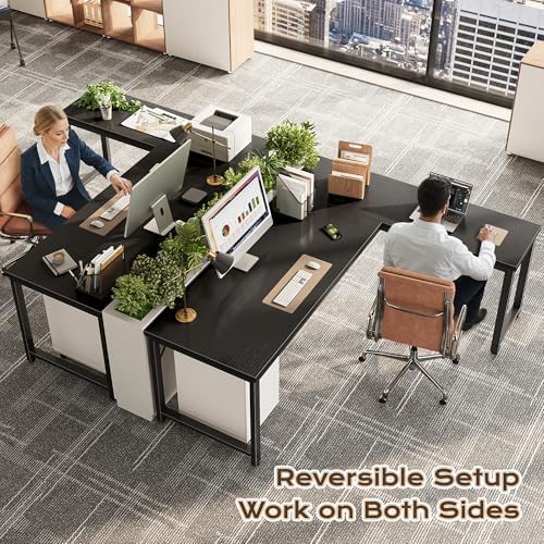 Huuger 63 Inch L Shaped Desk with 0.95 Inch Thicker Desktop