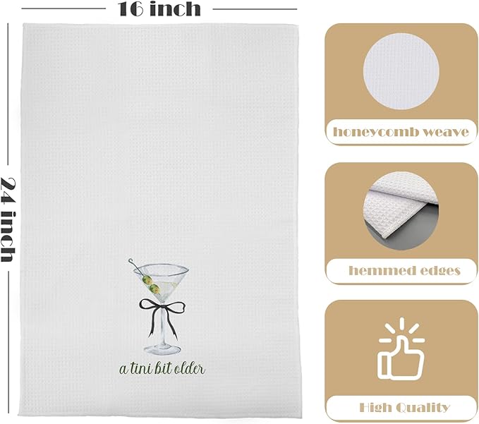 Martini Cocktail Kitchen Towels - Tini Bit Older Decorative Waffle Dish Towels, Coquette Martini Bar Party Decorations, Hand Tea Towel, 16x24 Inch