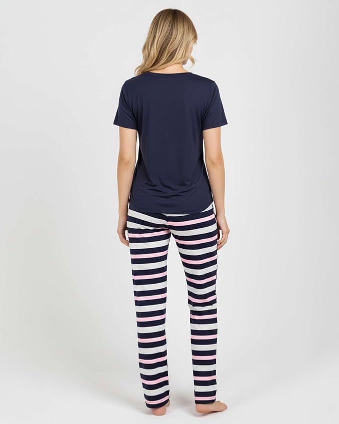 Real Essentials 2 Pack: Women's Comfy Pajama Sets - Short & Long Sleeve Ladies Loungewear Sleepwear PJs (Available In Plus)