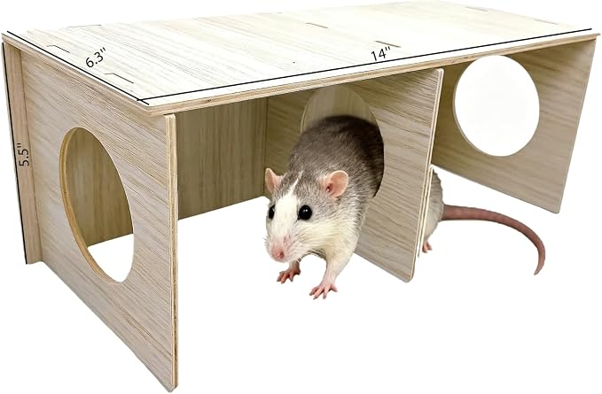 Hamiledyi Wooden Hamsters 2-Chamber Hideout-Tunnel Multi Chamber Exploring Toy Rat 14 x 6.3 x 5.5 Exploring Tunnel Toy for Mice Guinea Pig Squirrel Sugar Glider