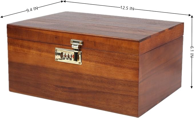 Large Wooden Keepsake Box - Wood Storage Box Decorative Boxes with Combination Lock for Storing Keepsake Memory Gift, 12.5 IN Wooden Memory Boxes with Lid for Home Decor-WB005-(Brown