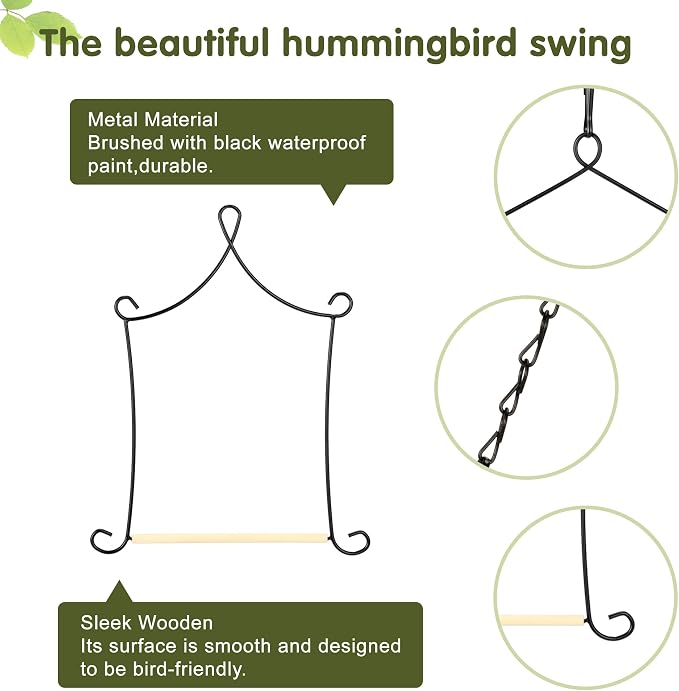 Metal Frame Hummingbird Swings and Perches with Wooden Dowel Black Bird Swing Outdoor Bird Perch Humming Bird Swing (4PK)