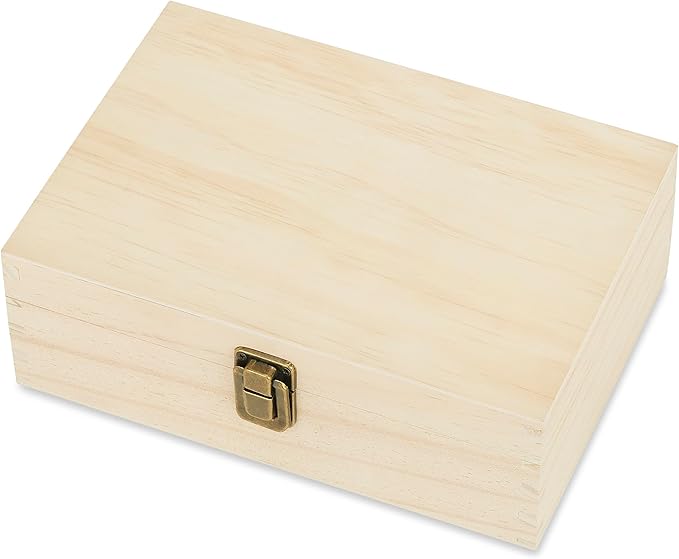 makerflo Medium Natural Pine Wood Memory Box with Black Felt Inside, Hinged with Clasp, Keepsake Wooden Box Ideal for Craft and Personalization (Laser Engraving, Epoxy, UV DTF, and Vinyl) – Pack of 1