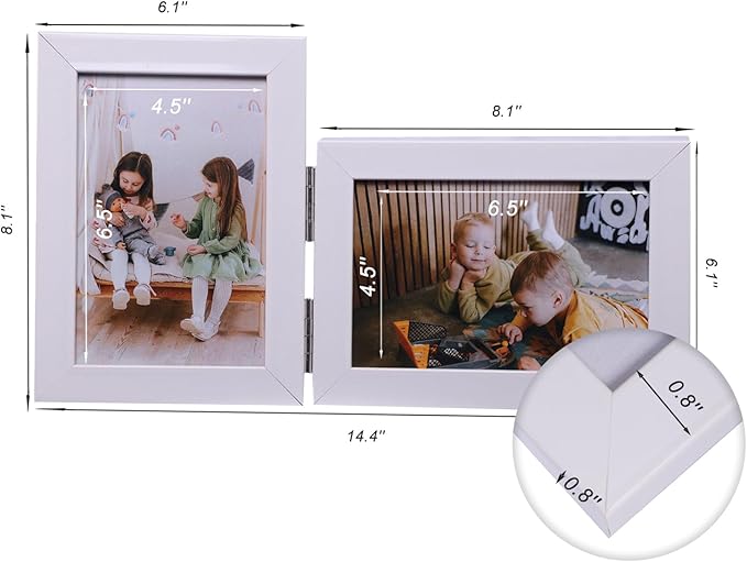 Double Vertical And Horizontal 5X7 Hinged PS Family Picture Frame Collage For Desktop or Tabletop (White 5775)