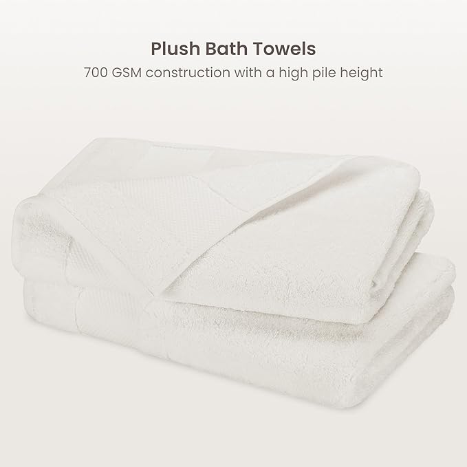 BIOWEAVES 100% Organic Cotton 700 GSM Plush Bath Towels 30" x 58" GOTS Certified - Ivory, Pack of 2