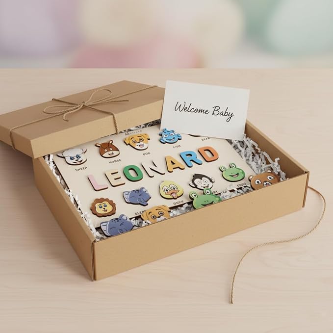 First Birthday Gifts for Boys Girls, Personalized Baby Gifts, Wooden Puzzles for Toddlers 1-3, Animal Toys for Toddlers 1-3, Customized Baby Gift, 1-2 Year Old Toys