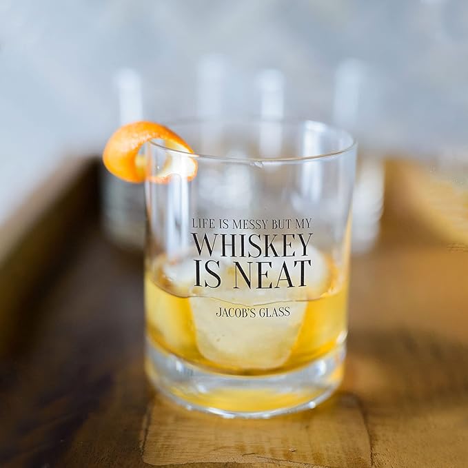 WEDDINGSTAR Personalized Whiskey Glass 11oz - Whiskey is Neat Print