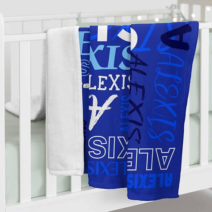 Personalized Baby Blanket for Girls Custom Baby Blanket with Name for Kids Custom Blue Name Blanket for Infant Toddler Soft Newborn Bed Throw Personalized Baby Gift for Birthday Baby Shower Christmas