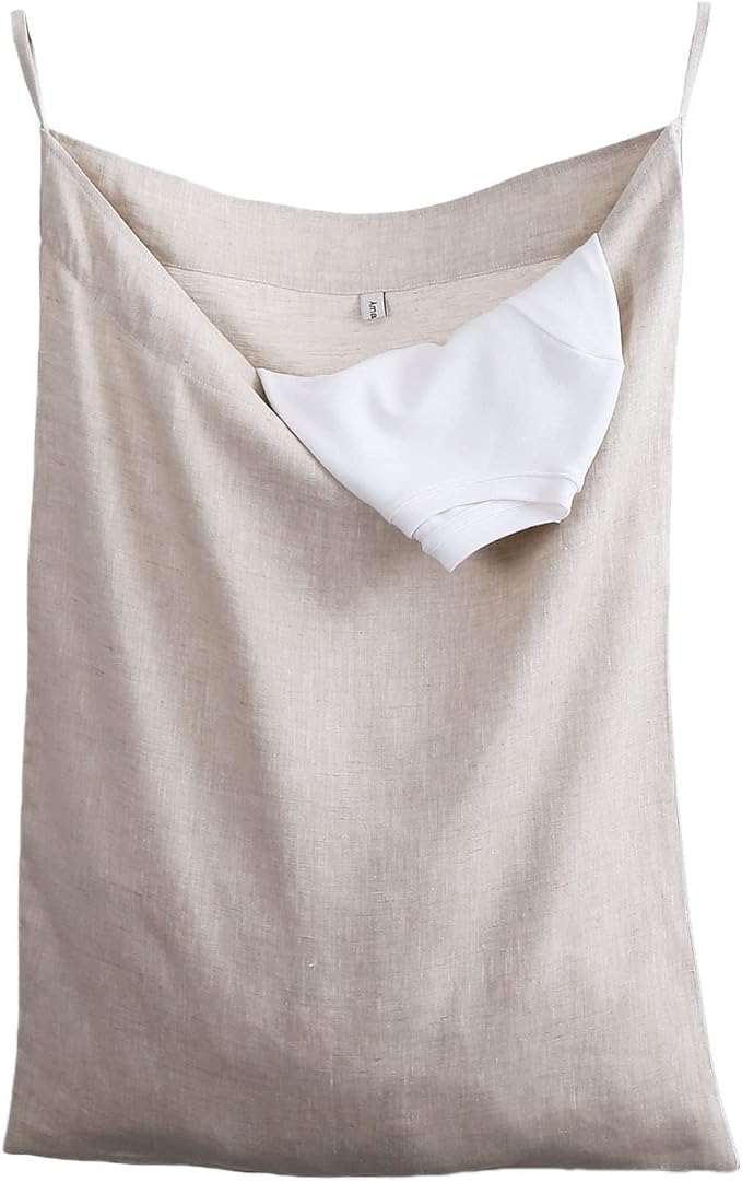 Amazhiyu Pure Linen Over The Door Laundry Hanging Hamper Bag for Holding Dirty Clothes and Saving Space Flax
